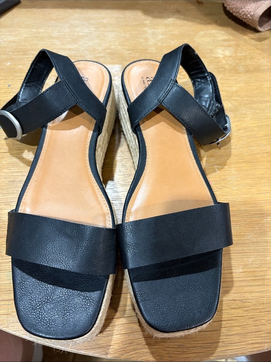 a.n.a Shoes - a.n.a Black Leather Espadrille Wedge Sandals